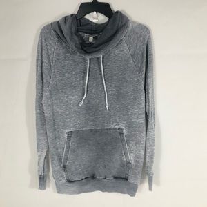 Allison Brittney Pullover Womens Medium Heathered Gray Kangaroo Pocket Cowl Neck